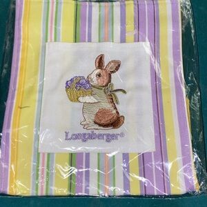 Longaberger Striped Tote with Bunny Embroidery
